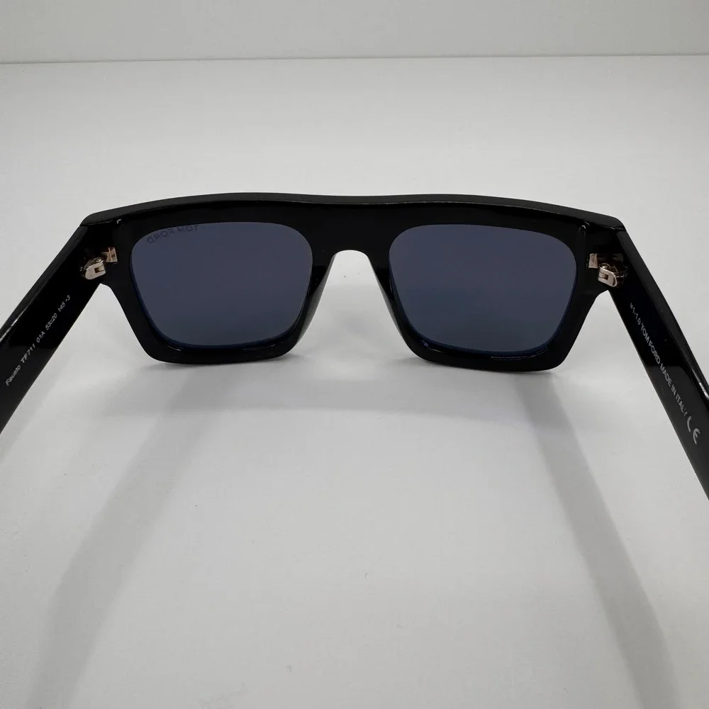 Tom Ford Fausto TF711 01A Black Square Sunglasses Rose‎ Gold T Logo Italy 53mm